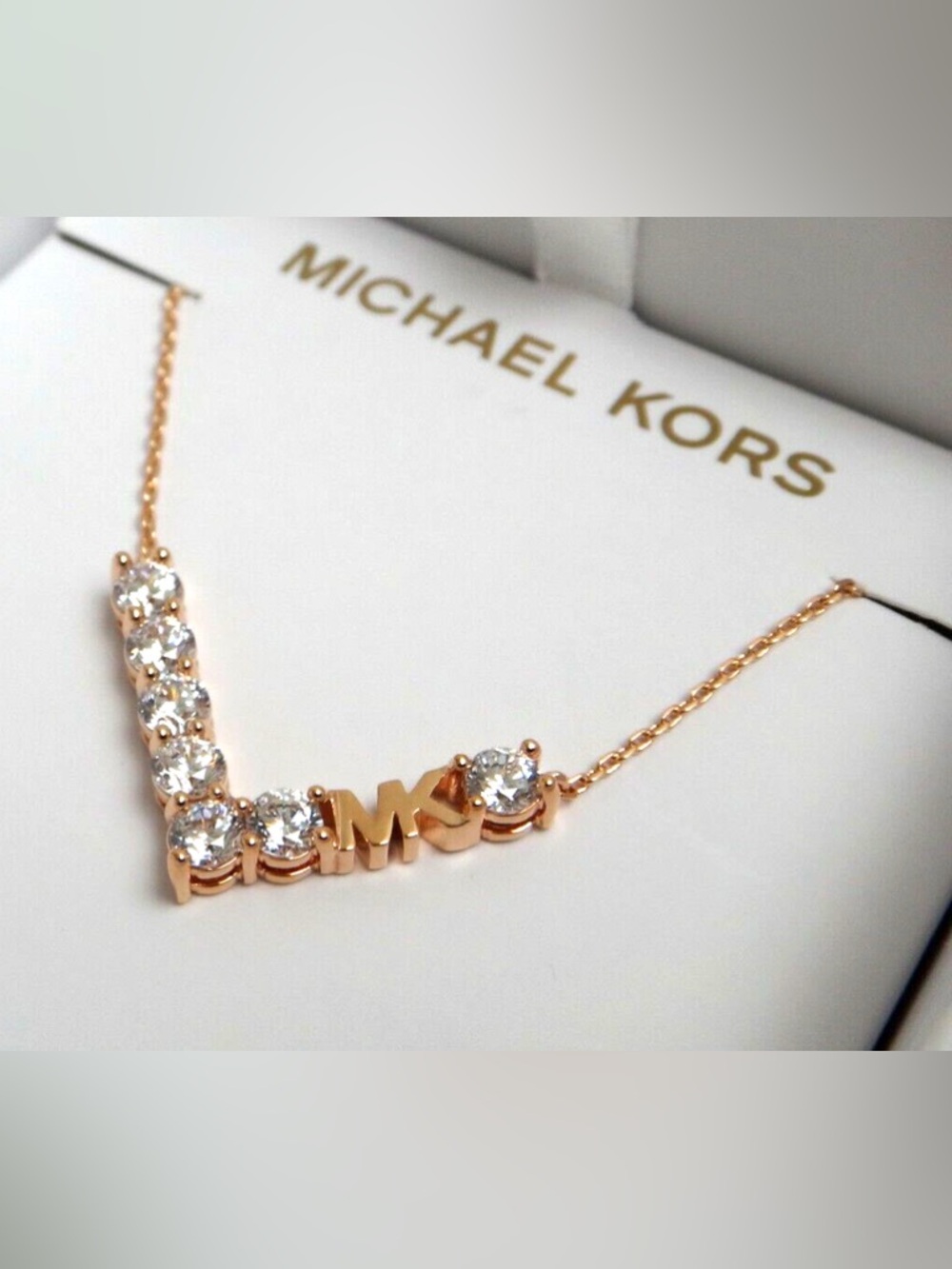 Michael Kors Rose Gold MK Logo Necklace - Picture 6 of 7